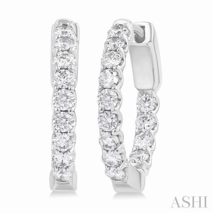 Perfect Layer 1 Ctw Inside-Out Embellished Round Cut Diamond Hoop Earrings in 14K White Gold