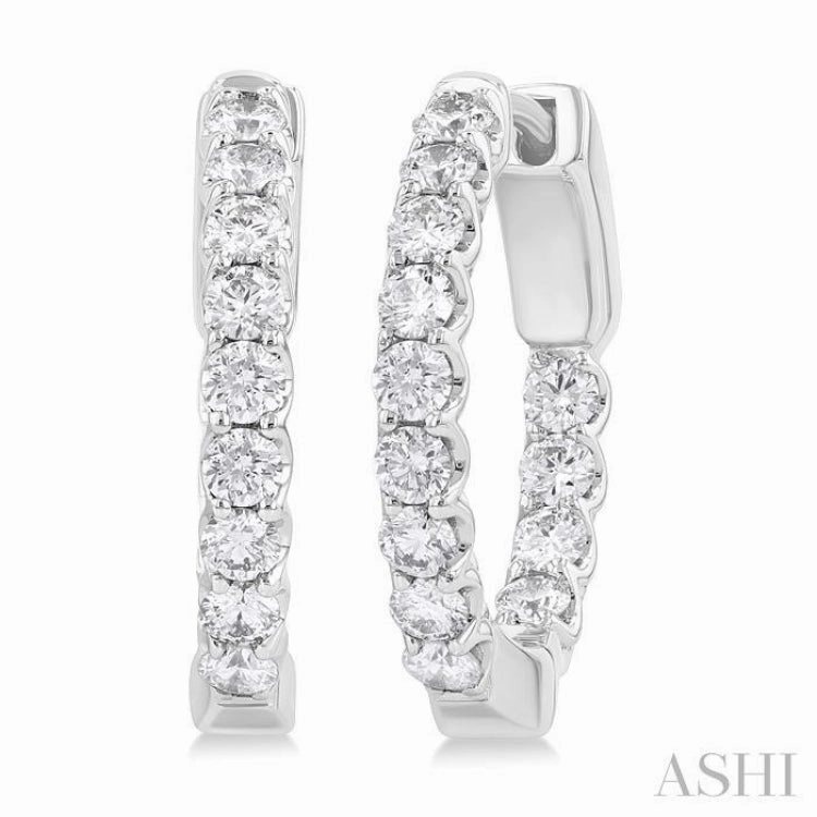 1 ctw Inside-Out Embellished Round Cut Diamond Hoop Earrings in 14K White Gold Cool Layer