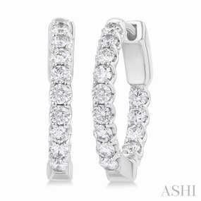 1 ctw Inside-Out Embellished Round Cut Diamond Hoop Earrings in 14K White Gold Cool Layer