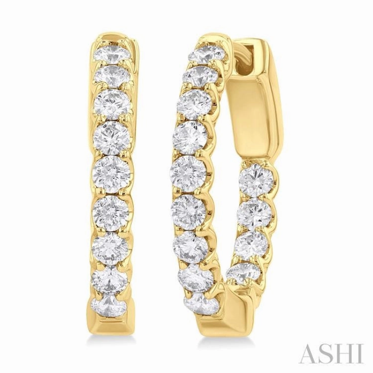 Delicate Glam 1 Ctw Inside-Out Embellished Round Cut Diamond Hoop Earrings in 14K Yellow Gold