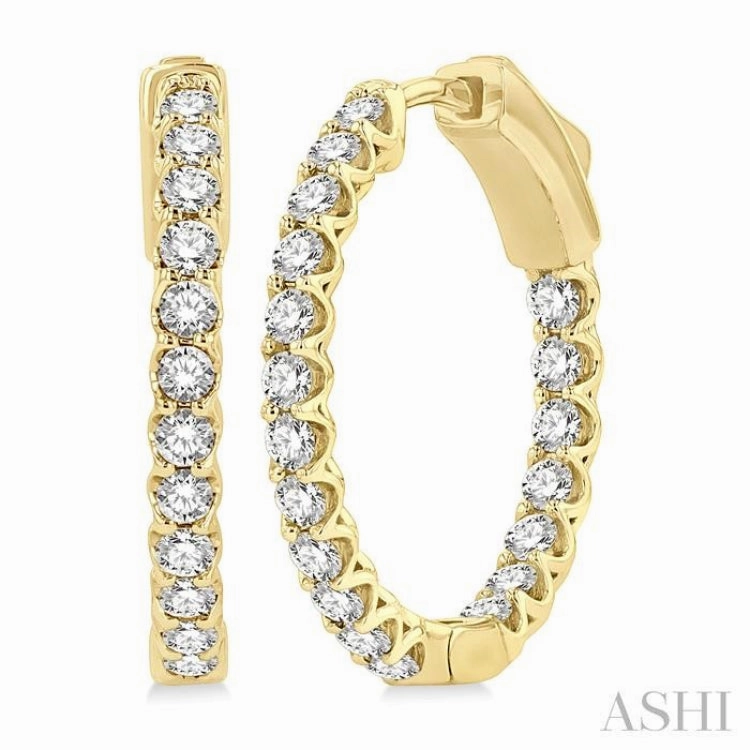 1 ctw Inside-Out Round Cut Diamond Hoop Earrings in 14K Yellow Gold Refined Gift Casual Chic