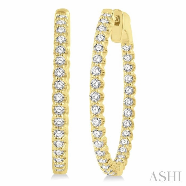 Fine Detailing 1 Ctw Inside-Out Round Cut Diamond Hoop Earrings in 14K Yellow Gold