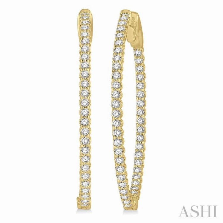 Glam Vibes 1 ctw Inside-Out Round Cut Diamond Oval Shape Hoop Earrings in 14K Yellow Gold