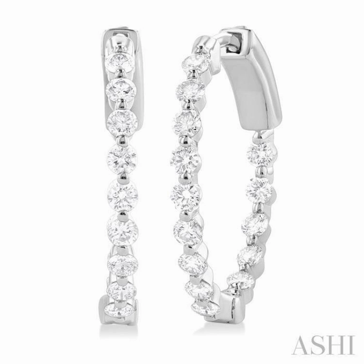 1 Ctw Inside-Out Single Prong Set Round Cut Diamond Hoop Earrings in 14K White Gold Delicate Sparkle Soft Contrast