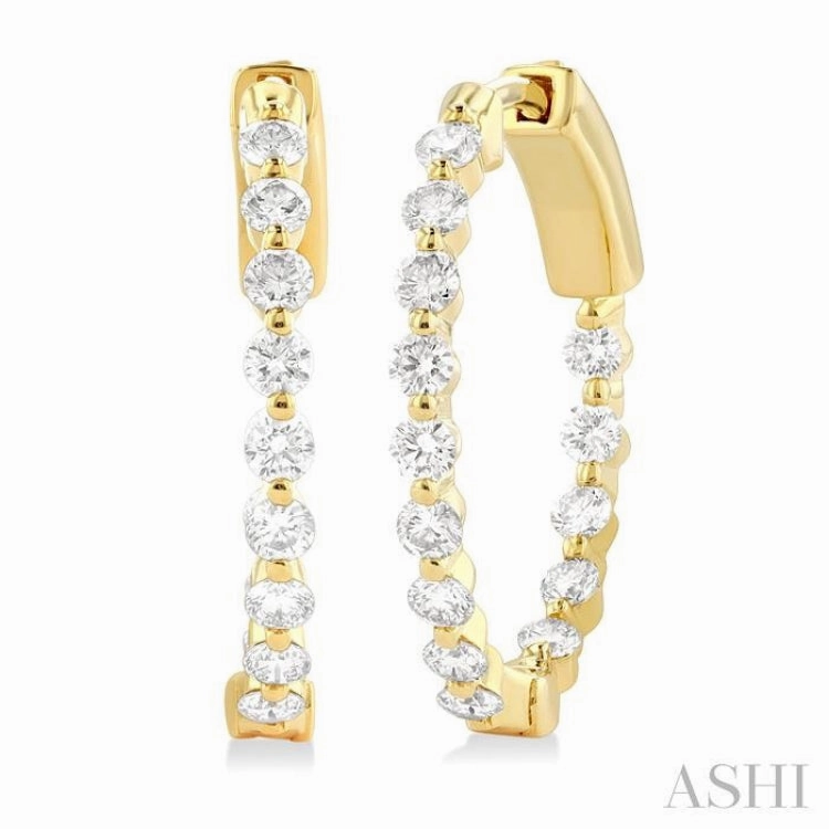 1 Ctw Inside-Out Single Prong Set Round Cut Diamond Hoop Earrings in 14K Yellow Gold Glossy Finish Finest Finish