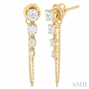 Clean Style Seasonal Look 1 Ctw Journey Round Cut Diamond Fashion Long Chain Earring in 14K Yellow Gold