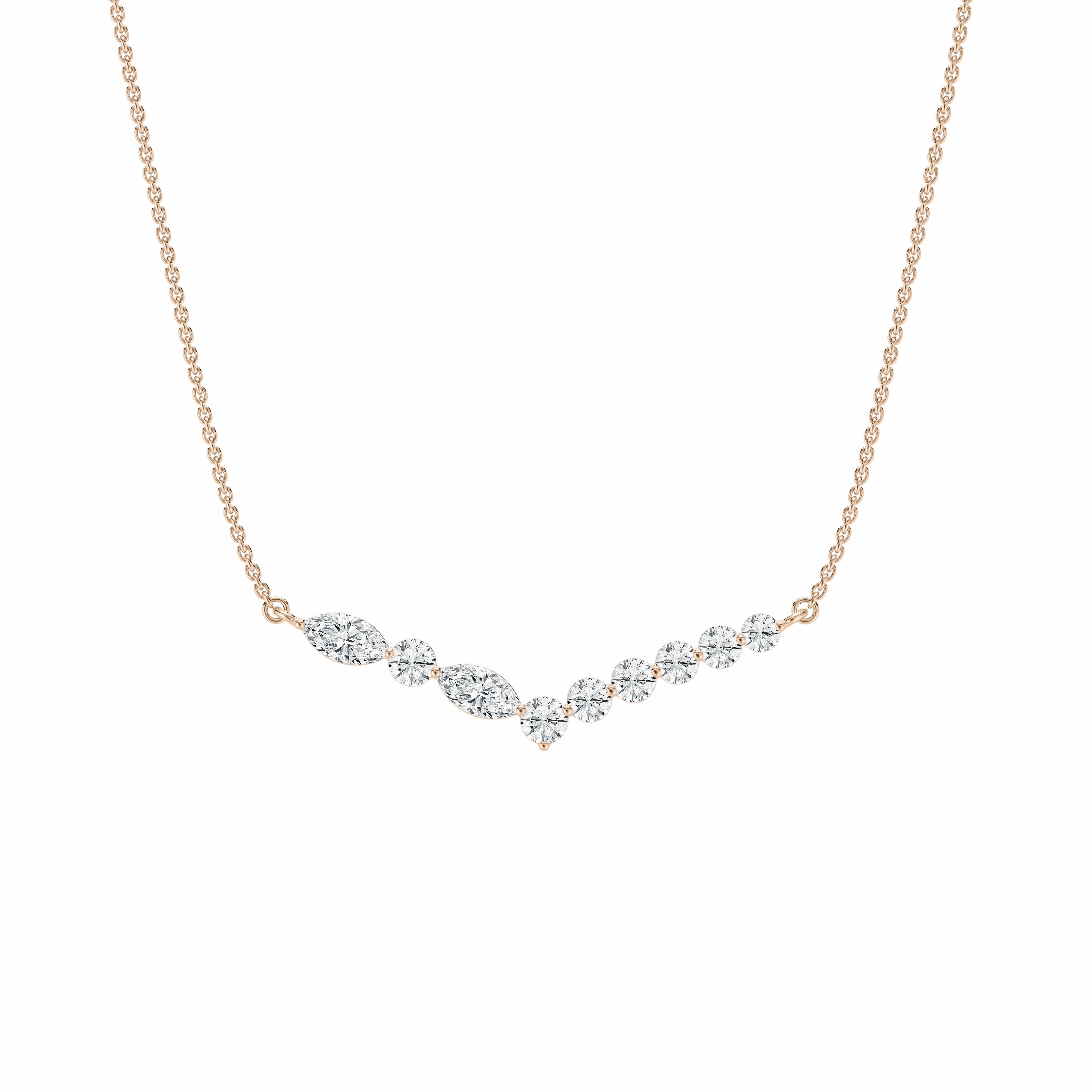 Delicate Touch 1 ctw Marquise and Round Lab Grown Diamond Chevron Flare Necklace - 18 Inches