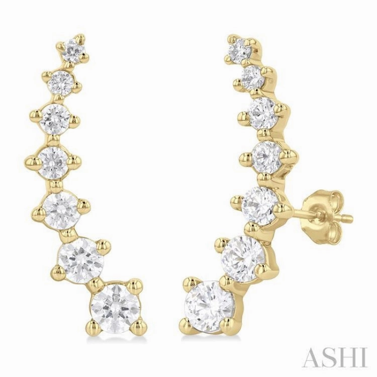 Finest Form Everyday Charm 1 Ctw Round Cut Diamond Fashion Climbers in 14K Yellow Gold