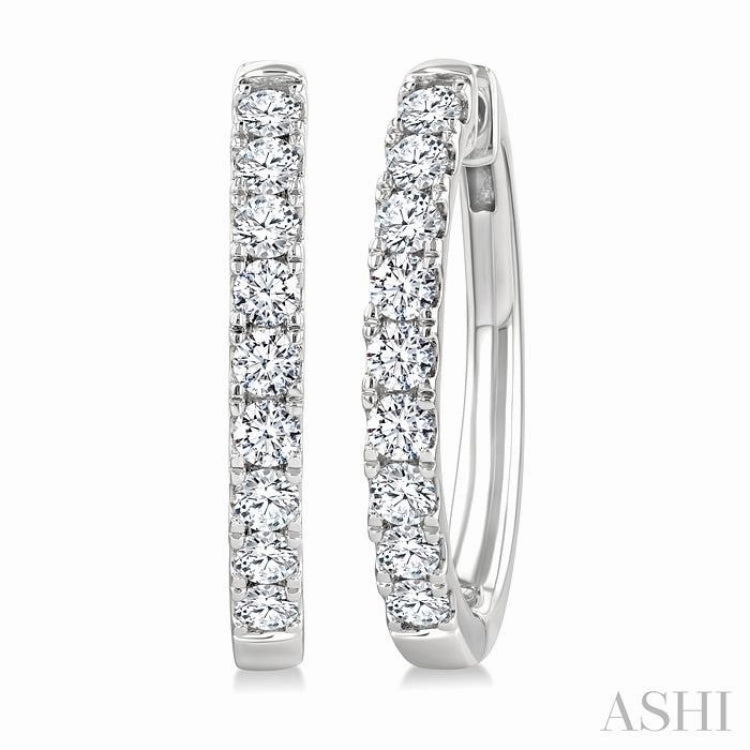 1 Ctw Round Cut Diamond Hoop Earrings in 14K White gold Trendy Edge