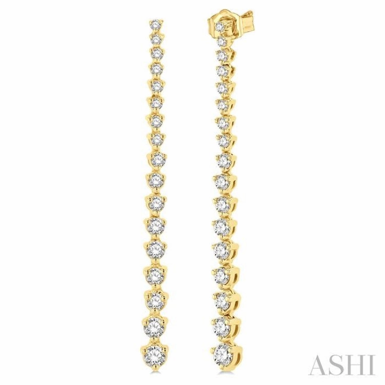 1 Ctw Round Cut Diamond Riviera Drop Earring in 14K Yellow Gold Bold Details