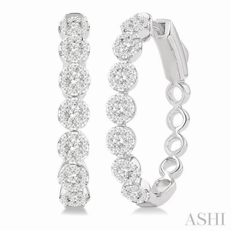 Sculpted Design Bold Details 1 ctw Round Cut Lovebright Diamond Hoop Earrings in 14K White Gold