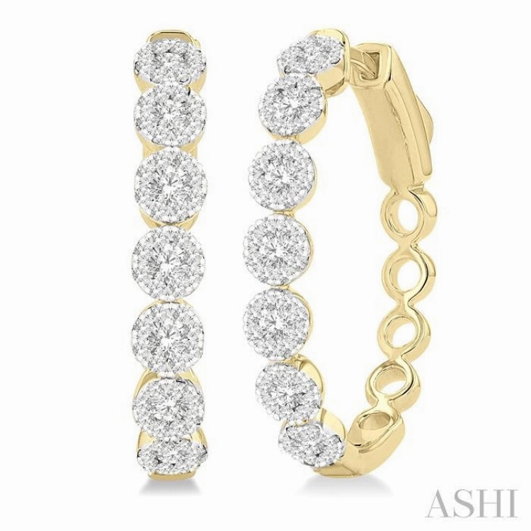 1 ctw Round Cut Lovebright Diamond Hoop Earrings in 14K Yellow and White Gold Fashionable pieces Timeless Layer