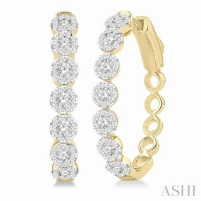 1 ctw Round Cut Lovebright Diamond Hoop Earrings in 14K Yellow and White Gold Fashionable pieces Timeless Layer