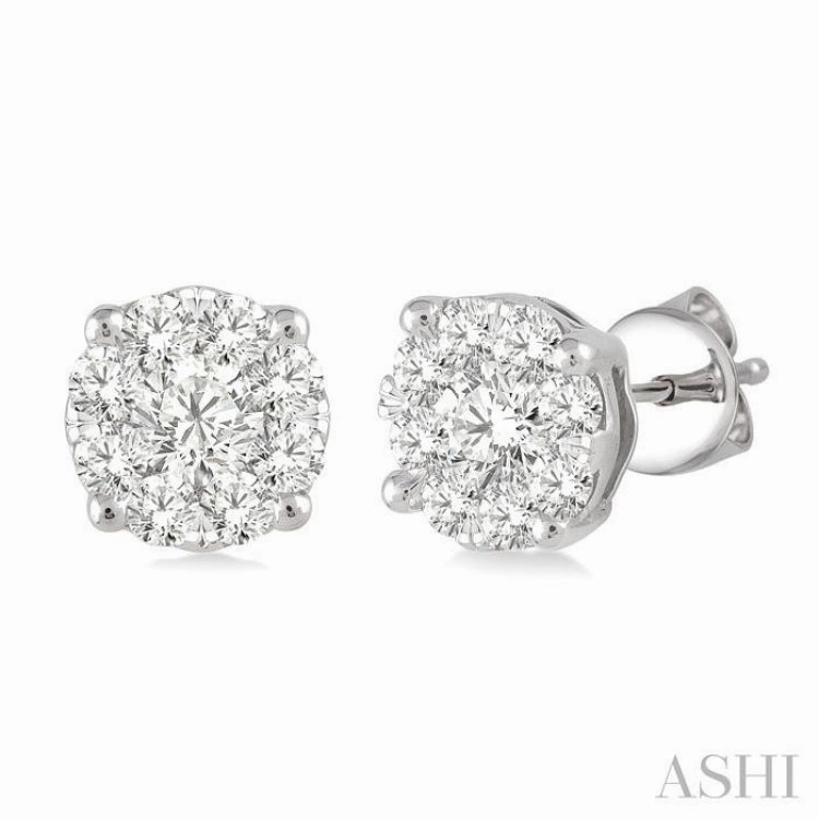 Simple Style Vivid Detail 1 Ctw Round Cut Lovebright Diamond Stud Earrings in 14K White Gold
