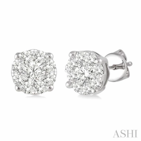 Simple Style Vivid Detail 1 Ctw Round Cut Lovebright Diamond Stud Earrings in 14K White Gold