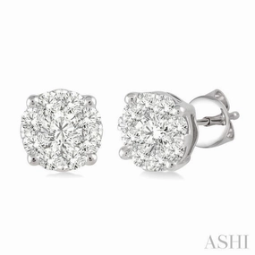 Evening Glamour Romantic Glow 1 Ctw Round Cut Lovebright Diamond Stud Earrings in 14K White Gold