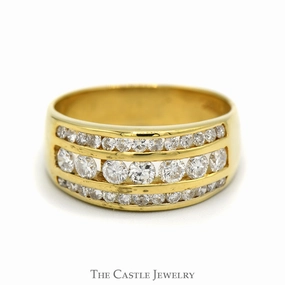 Traditional Look 1cttw 3 Row Channel Set Diamond Band in 18k Yellow Gold