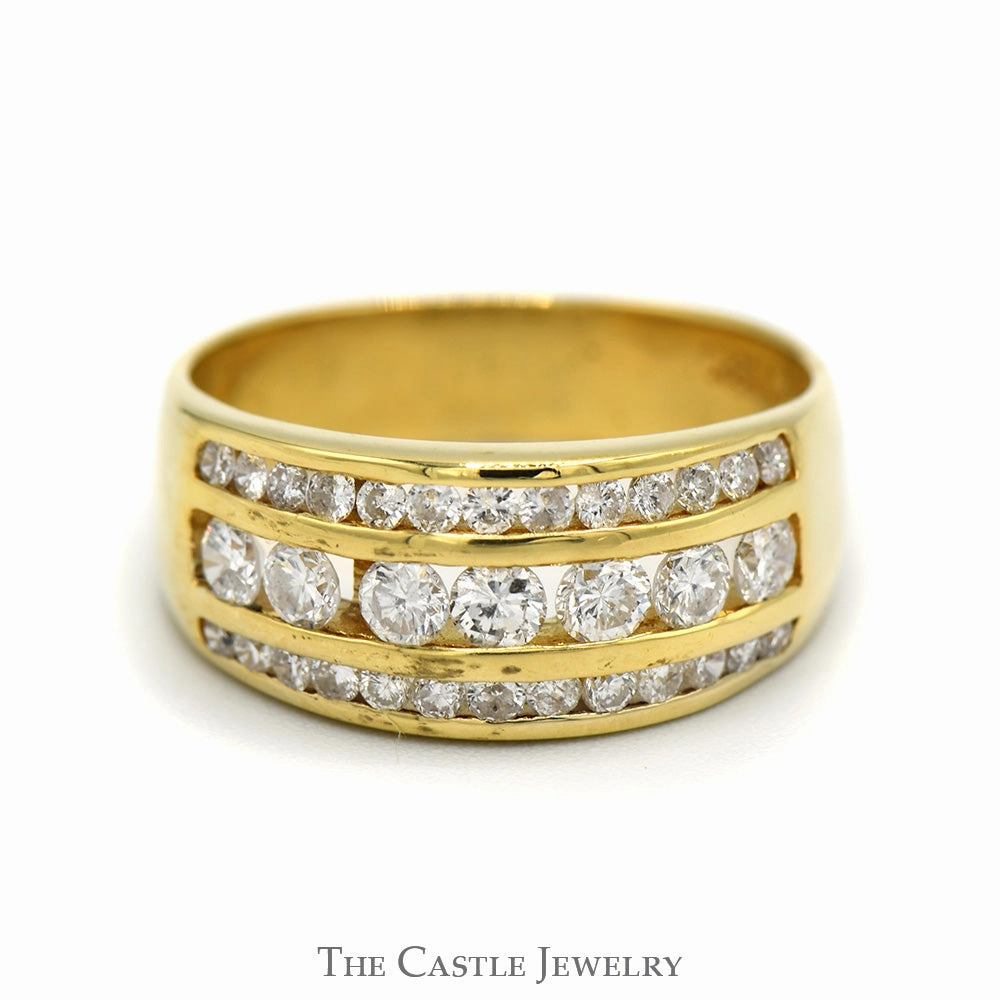 Traditional Look 1cttw 3 Row Channel Set Diamond Band in 18k Yellow Gold