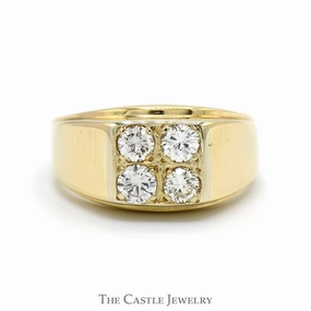 1cttw 4 Round Diamond Cluster Ring with Polished Tapered Sides in 14k Yellow Gold Chic Object Hypoallergenic Symbol