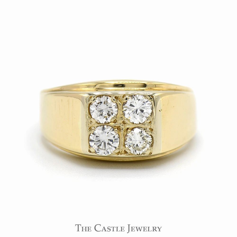 1cttw 4 Round Diamond Cluster Ring with Polished Tapered Sides in 14k Yellow Gold Chic Object Hypoallergenic Symbol