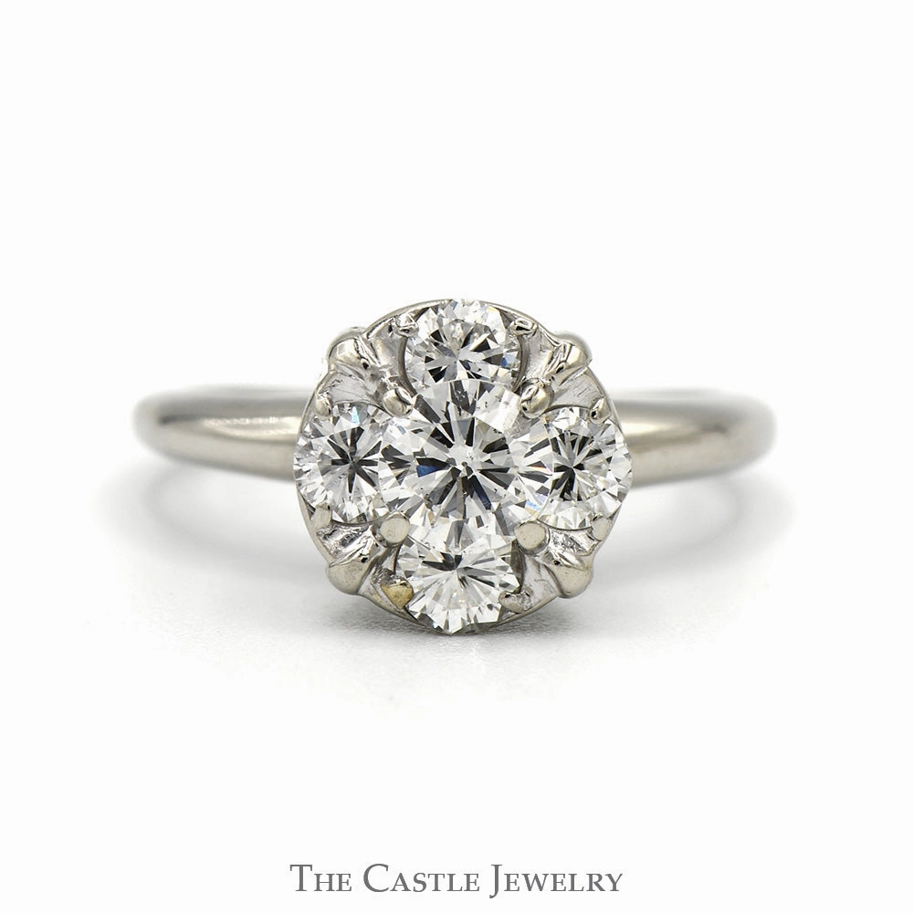 1cttw 5 Round Diamond Cluster Ring in 14k White Gold Luxury Flow