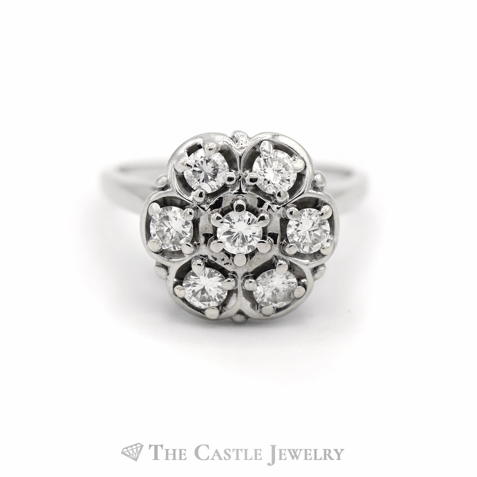 1CTTW 7 Diamond Cluster Ring with Cathedral Mounting in 14KT White Gold HighEnd Symbol Day Out