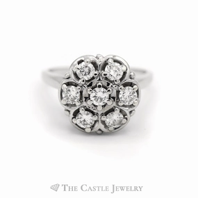 1CTTW 7 Diamond Cluster Ring with Cathedral Mounting in 14KT White Gold HighEnd Symbol Day Out