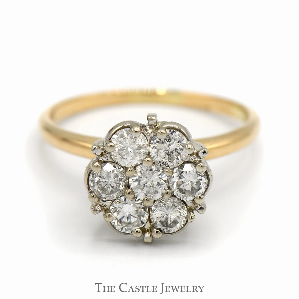 1cttw 7 Diamond Flower Cluster Ring in 14k Yellow Gold Minimal Mood Timeless Expression