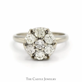 1cttw 7 Round Brilliant Cut Diamond Cluster Ring in 14k White Gold Casual Gift Classic Design