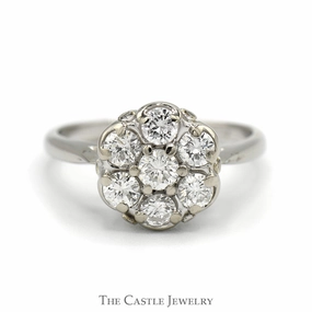 1cttw 7 Round Diamond Cluster Ring in 14k White Gold Secure look Final Touch