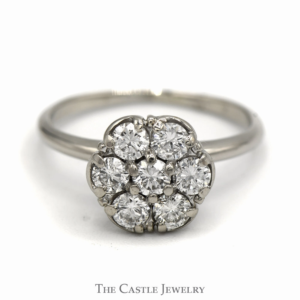 1cttw 7 Round Diamond Cluster Ring in 14K White Gold Hypoallergenic Adornment