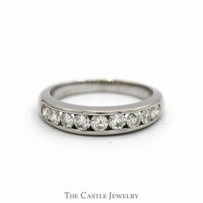 Shining Accent Sparkling Gift 1cttw 9 Channel Set Round Diamond Men's Wedding Band in 10k White Gold