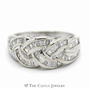 Artistic Work Modern Craft 1cttw Baguette Diamond Cluster in Weaved Design 10k White Gold