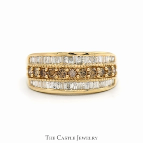 1cttw Cocoa Diamond Band with Baguette Cut Diamond Edges in 10k Yellow Gold Cute Gift Premium Accent