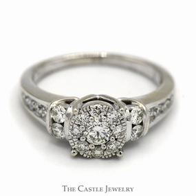Excellent Appearance Sweetheart Gift 1cttw Diamond Cluster Engagement Ring with Channel Set Accents in 14k White Gold