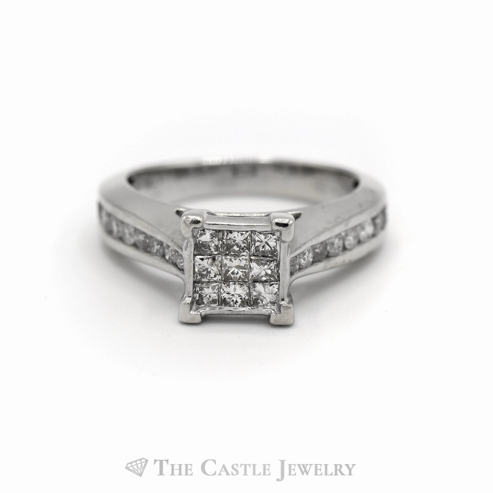 Eternal Accessory 1cttw Invisible Set Diamond Engagement Ring with Channel Set Diamond Accents in 10k White Gold