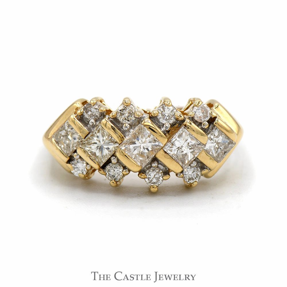 Simple Beauty 1cttw Princess & Round Cut Diamond Cluster Band in 14k Yellow Gold