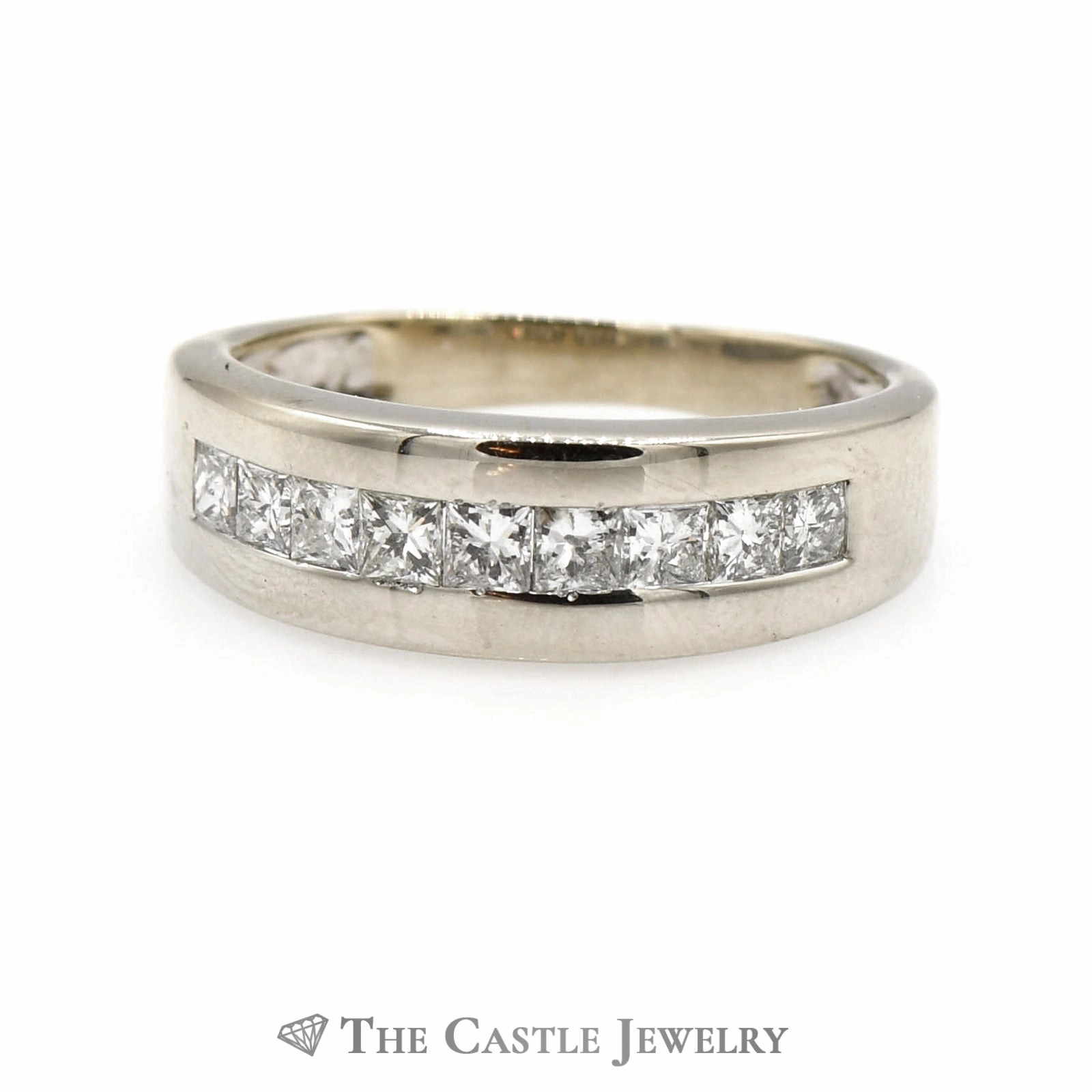 Brilliant Embellishment Elegant Statement 1cttw Princess Cut Channel Set Diamond Wedding Band in 14k White Gold