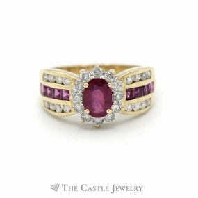 1CTTW Round Diamond and Ruby Ring in 10KT Yellow Gold HighEnd Product Gentle Detail