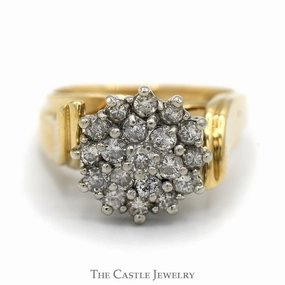 1cttw Round Diamond Cluster Ring with Bypass Cathedral Mounting in 10k Yellow Gold Personal Craft Decorative Jewelry
