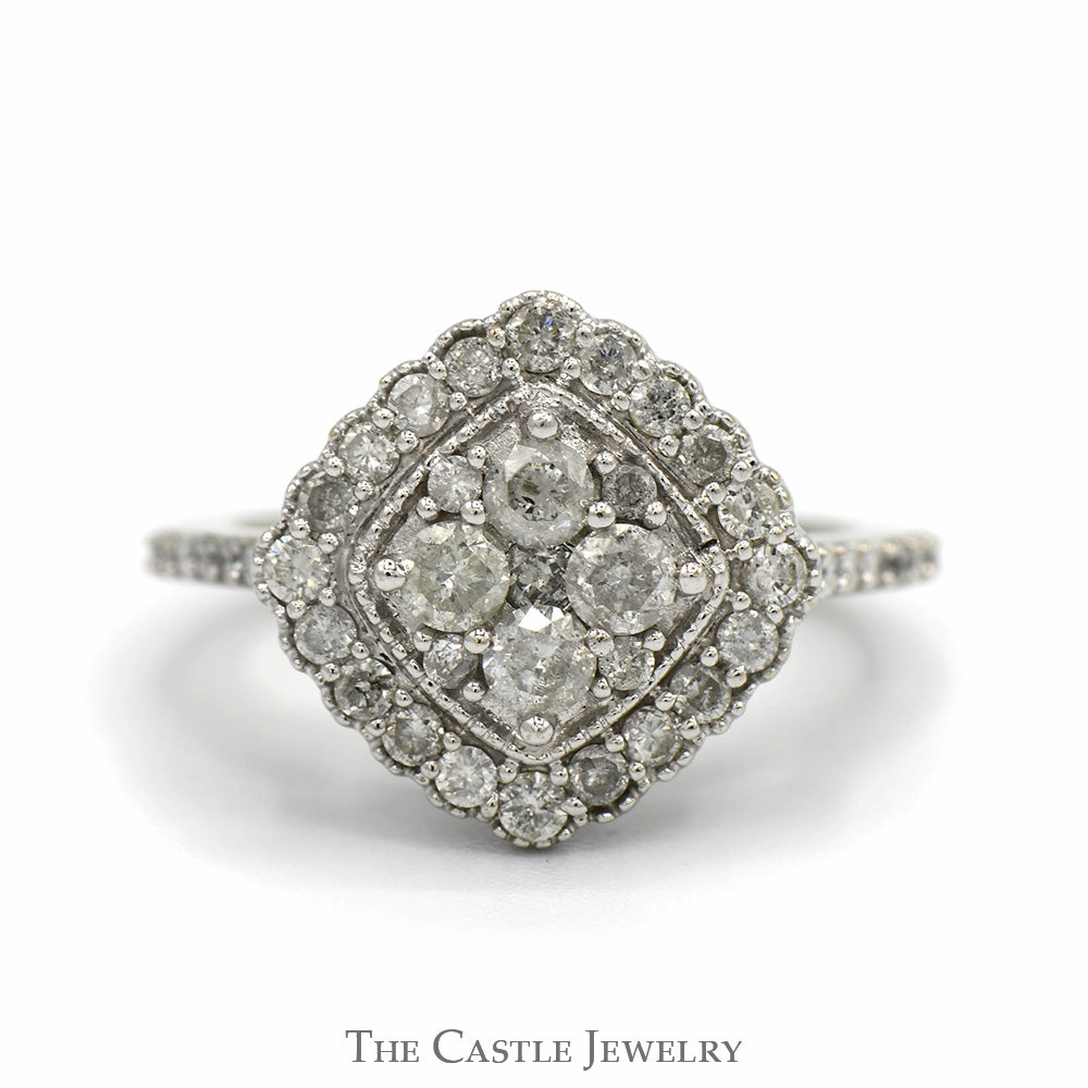 Polished Touch 1cttw Round Diamond Cluster Ring with Diamond Halo and Accented Sides in 10k White Gold