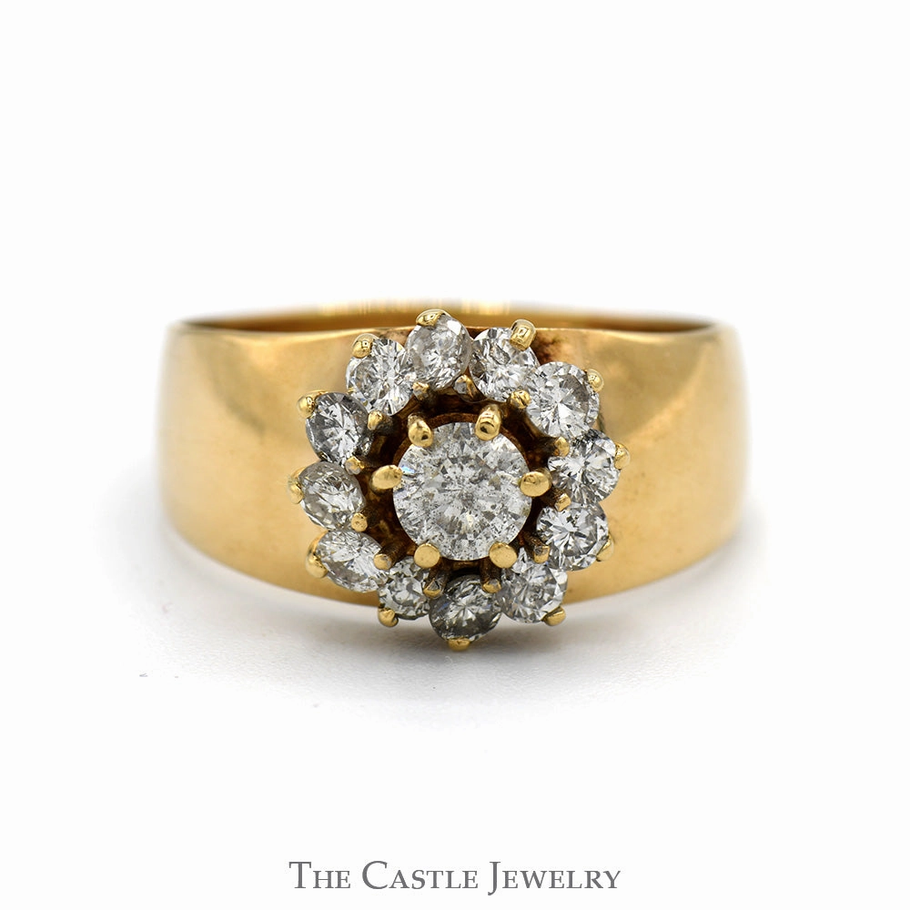 Shiny Expression 1cttw Round Flower Diamond Cluster Ring in 14k Yellow Gold