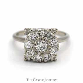 1cttw Round Shaped Diamond Cluster Ring in 14k White Gold Wonderful Expression Hypoallergenic Jewelry