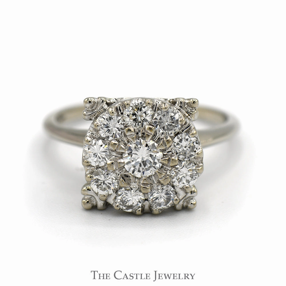 1cttw Round Shaped Diamond Cluster Ring in 14k White Gold Wonderful Expression Hypoallergenic Jewelry