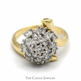 1cttw Round Shaped Diamond Cluster Ring in 14k Yellow Gold Bypass Setting All Match Style