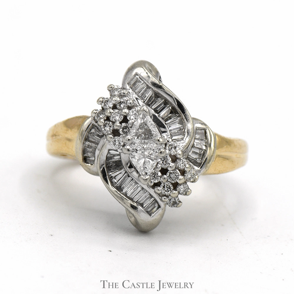 1cttw Trillion Cut Diamond Cluster Ring with Baguette and Round Diamond Accents in 14k Yellow Gold Personal Object