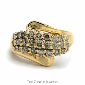 1cttw Wavy Bypass Diamond Cluster Ring in 14k Yellow Gold Stylish Memento Daily Detail