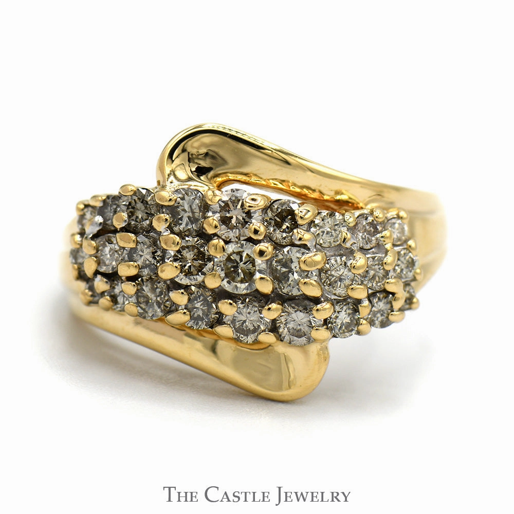 1cttw Wavy Bypass Diamond Cluster Ring in 14k Yellow Gold Stylish Memento Daily Detail