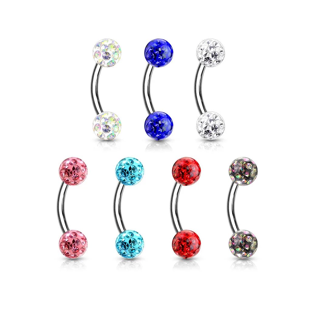 1pc Epoxy Coated Crystal Paved Ball Internally Threaded 16g Eyebrow Ring Barbell