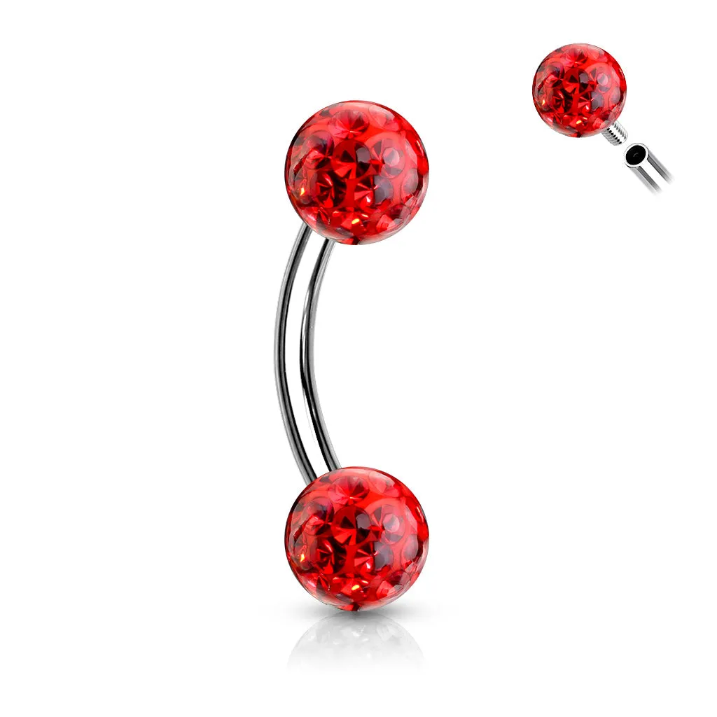 1pc Epoxy Coated Crystal Paved Ball Internally Threaded 16g Eyebrow Ring Barbell